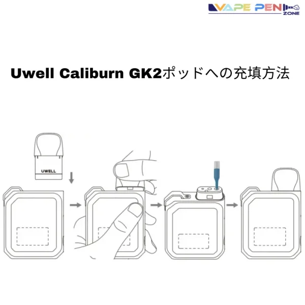 Uwell Caliburn GK2 ポッドへの充填方法