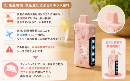 【Elfbarユーザー必見】Elfbar Ice King Pro 使い方|吸い方・メンテナンス・故障時の対処法を徹底解説 | VapePenZone Japan 高温や高気圧は電子タバコ用リキッドの漏れの原因となるため、Elfbar Ice King Proは適切な温度の涼しく日陰の場所に保管してください。