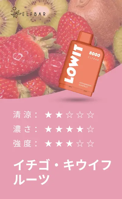 イチゴ・キウイフルーツ(Strawberry Kiwifruit) – ELFBAR Lowit Pod 8000 Puffs